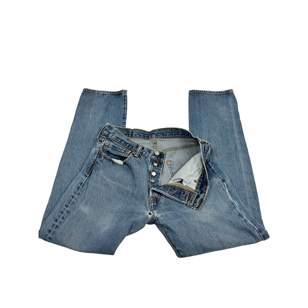 Vintage Levi 501 Jeans 1990s Mens 31x32 Blue Denim Button Fly Distressed - Picture 5 of 7